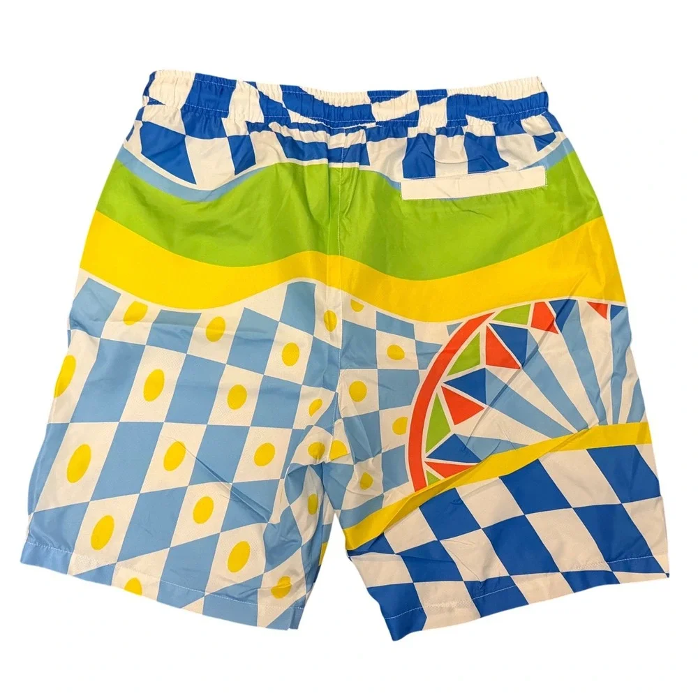 Parish Nation Mens XL Swim Trunks Blue Yellow Geometric Graphic Mesh Shorts